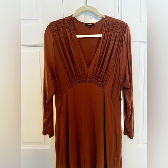 Quince Women’s Tencel Jersey V-Neck Long Sleeve Midi Dress Brown Large - Picture 5 of 10